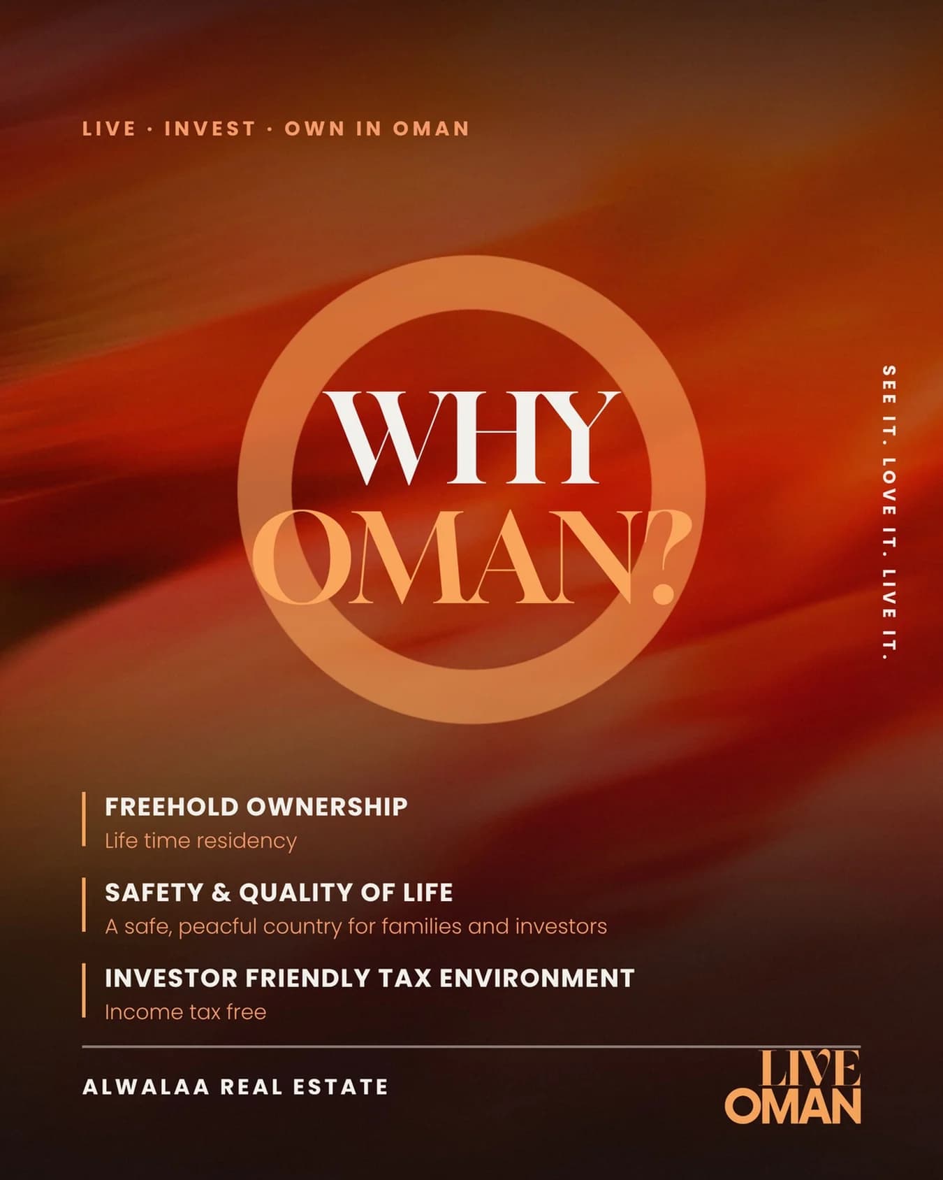 Why Oman? Freehold ownership, safety and quality of life, and an income-tax-free environment — Alwalaa Real Estate at Live Oman